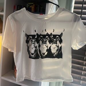 White T-Shirt with Black Graphic Print